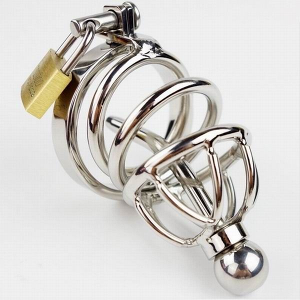 Male Chastity Device Stainless steel Cock Ring,Removable Urethral Sound Catheter Penis lock,Fetish Bondage Chastity Cage