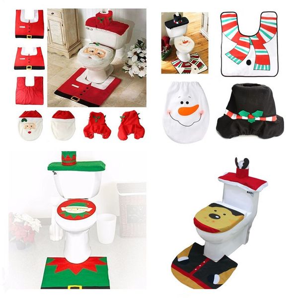 4 Styles 2017 Merry Christmas Decoration Santa Toilet Seat Cover & Rug Bathroom Set Best Christmas Decorations Gifts