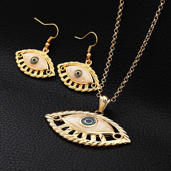 18K Real Gold Plated Evil Eye Necklace Earrings,High Quality Lucky Eyes Jewelry Set For Women Jewellery Wholesale YS639