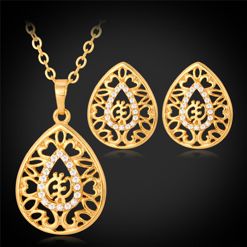 New Design 18K Real Gold Plated Pendants Necklaces Earrings Multi Rhinestone African Jewelry Sets Hot Jewellery