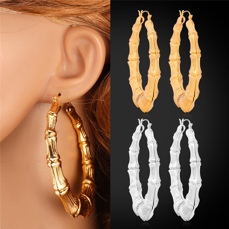 Hot Item Free Shipping 18K Real Gold Plated Bamboo Grain Hoop Earrings Gift Jewelry Wholesale For Women YE664