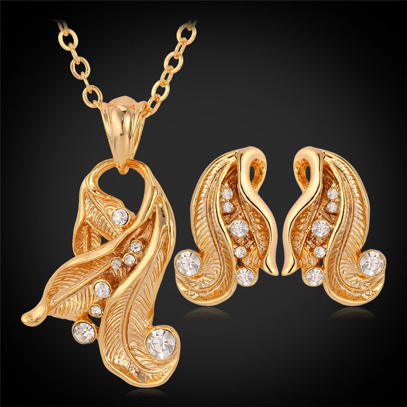 18K Real Gold Plated Pendant Earrings Choker Jewelry Sets In Rhinestone CZ,New Vintage Style Design Jewellery Women YS3036