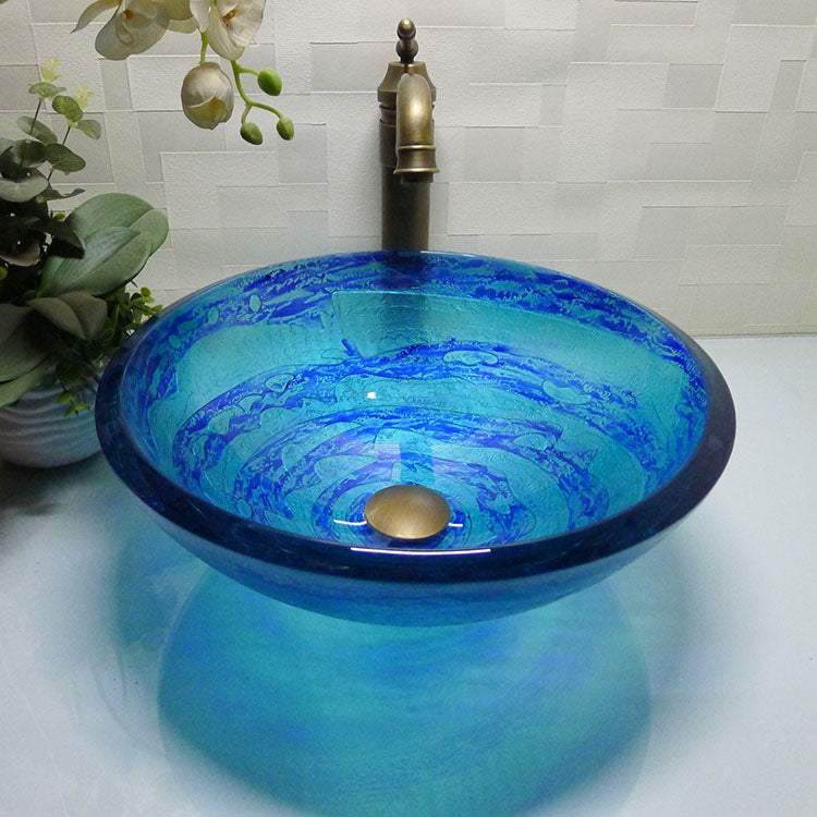 Bathroom tempered glass sink handcraft counter top round basin wash basins cloakroom shampoo vessel bowl HX007