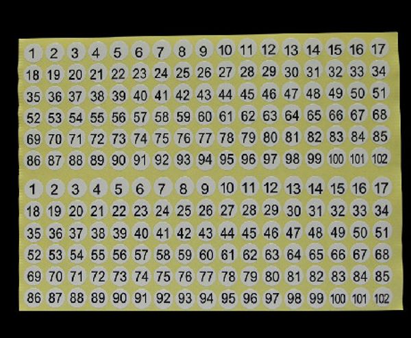 15 sheets-set 1cm round Numbers sticker from 1-102 paper package printed self adhesive sticker label