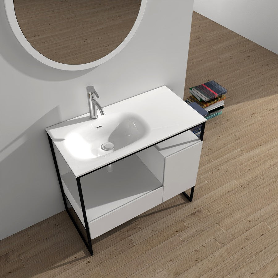 90cm Furniture Bath Vanity Cabinet Stone Solid Surface Basin Blum Soft Close Mechanism 2701-0