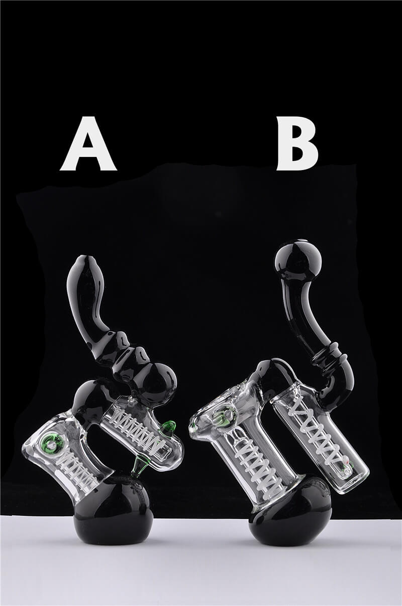 Unique Double Chamber hookahs Small Glass Bubbler Pipe Oil Bubbler Spiral Perc with Black Handle 5 Inches