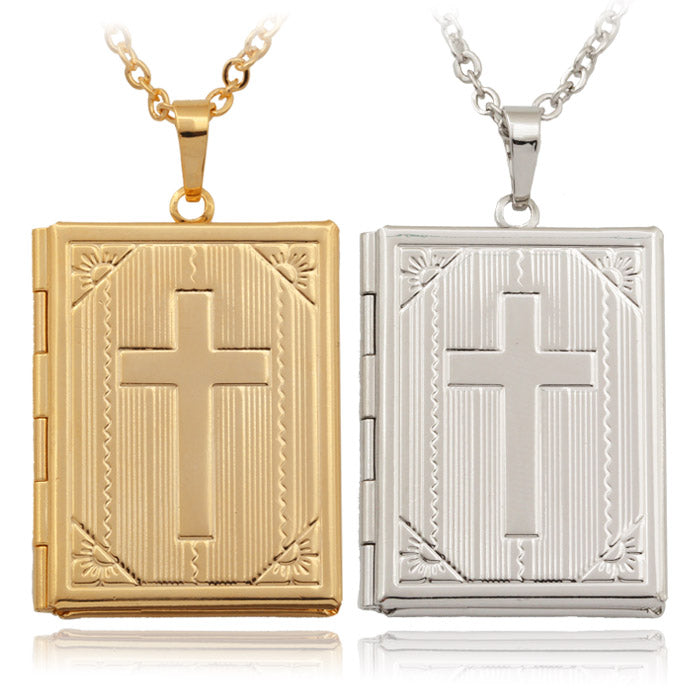 Vintage Women Men Bible Book Photo Lockets Necklaces Pendants 18K Real Gold Platinum Plated Choker Necklace Charms Jewelry
