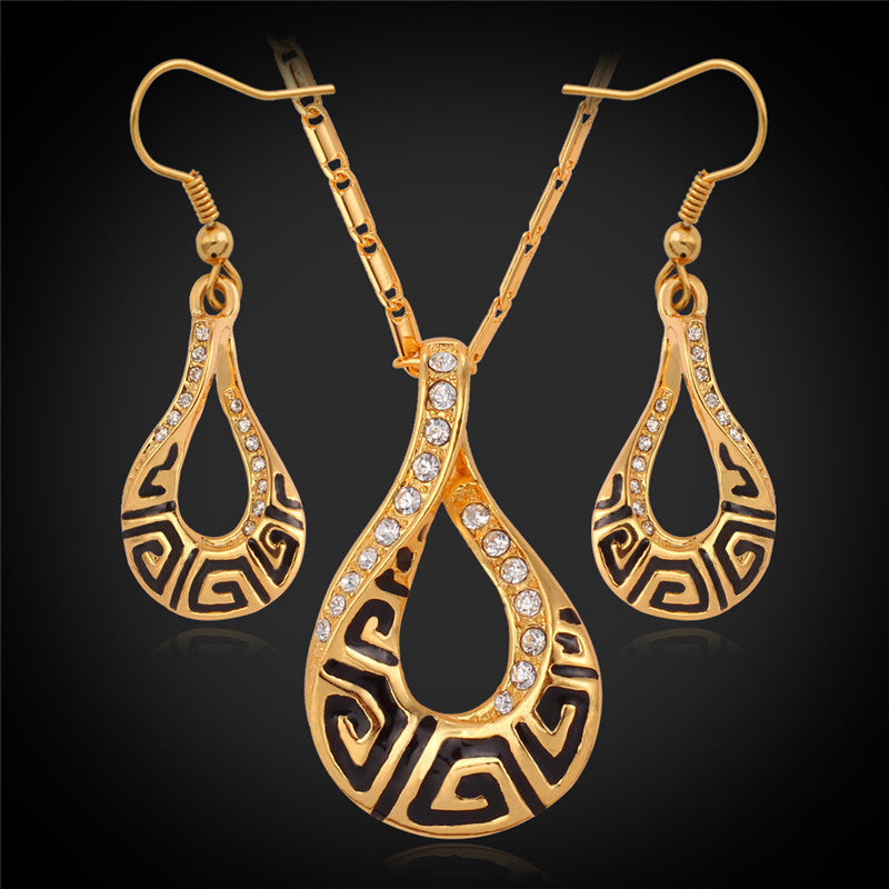 Crystal jewelry Luxury G vintage Necklace Pendant Earrings Real 18K Gold Plated Fashion Jewelry Set Austria Crystal Jewellery YS692