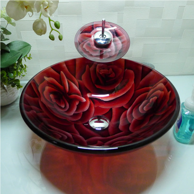 Bathroom tempered glass sink handcraft counter top round basin wash basins cloakroom shampoo vessel bowl HX020