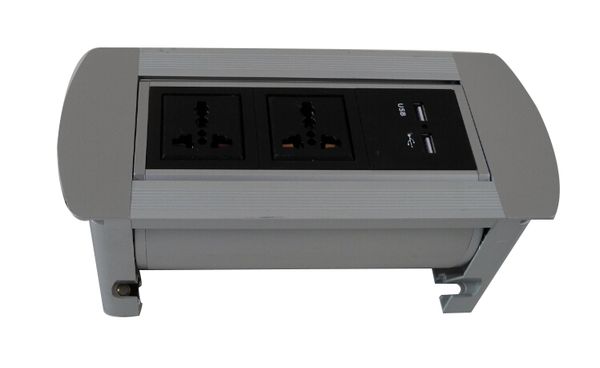 Guang Yi Manual Silver-black Manual Flipping Desktop Socket for High-grade Office, Hotel and Other High-grade Multimedia Places