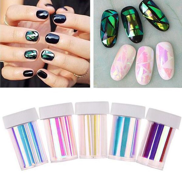 Wholesale-5Pc-Lot 2016 Fashion Punk Transfer Foil Sticker Broken Glass Nail Art DIY Nail Beauty Decoration Stencil Decal NA1079