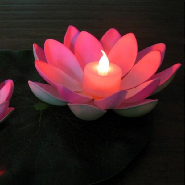 Artificial LED Candle Floating Lotus Flower With Colorful Changed Lights For Birthday Wedding Party Decorations Supplies Ornament