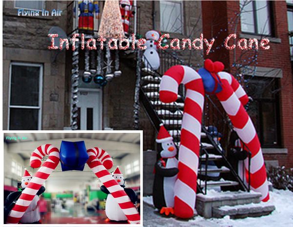 Christmas Arch 4m Inflatable Penguin Arched Door Winter Cartoon Animal Mascot with Candy Canes for Outdoor House Decoration