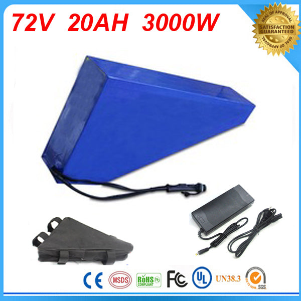 Triangle style 1000times cycle Electric Bike Lithium Ion Battery 72v 20ah charger battery lithium 72v 3000W bike battery For Panasonic Cell