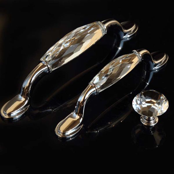 128mm Modern Fashion Deluxe Clear Crystal pull Wine cabinet wardrobe door handles silver chrome drawer dresser pulls knobs 5&quot; 3.75&quot