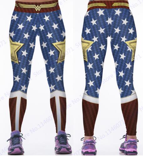 Wonder Woman Yoga Compression Pants Red Fitness Leggings Elastic Waist Sports Tights Women Blue Butter Lift Polyester Trousers