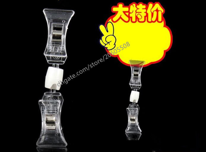 50pcs Clear acrylic pop clip display price tag Sign Paper Memo Card Holder Display POP Swivel Double Promotion Clips label holder snap