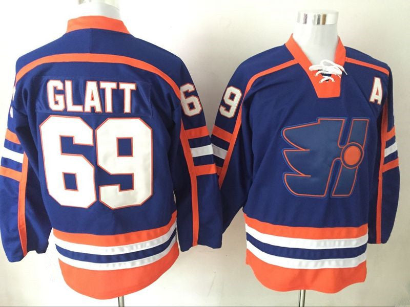 2017 New Hockey Jerseys Cheap Stitched 69 Doug Glatt The Thug Halifax Highlanders GOON Movie Vintage Uniforms Blue Yellow Alternate