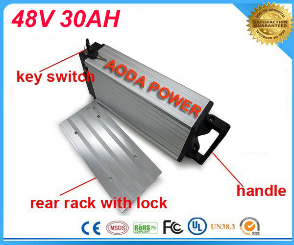 rear rack bike electric 1000w 48v 30ah lithium battery for 48v Bafang-8fun 1000w -750w mid-center drive motor with Charger For Samsung Cell