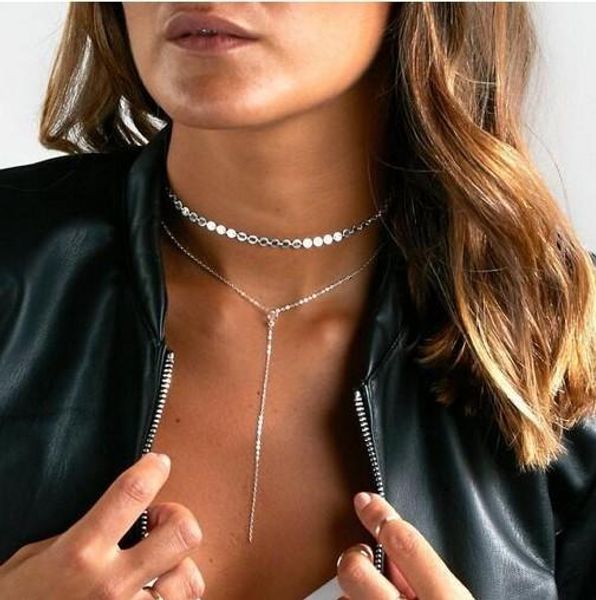 Women Boho Choker Necklace Alloy Gold -Silver Tone Sequins Maxi Crystal Jewelry Gift Idea Chokers Necklaces