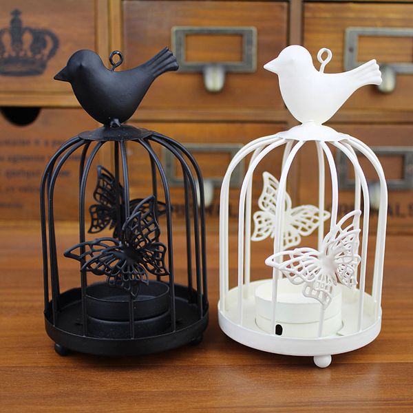Iron candlestick candle holder fashion creative white birdcage hang on the tree or wall Home decoration
