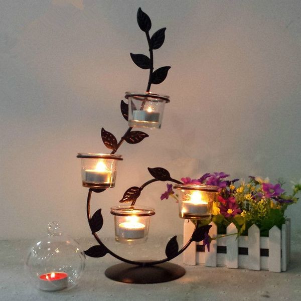 Ethnic Roses Candle Holders Romantic Candlelight Dinner, Wrought Iron Candlestick
