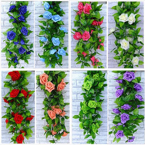 Wholesale- 2.5M Artificial Silk ROSE Fake FLOWER Ivy Leaf Garland Plants Home Wedding Decor 8 colors