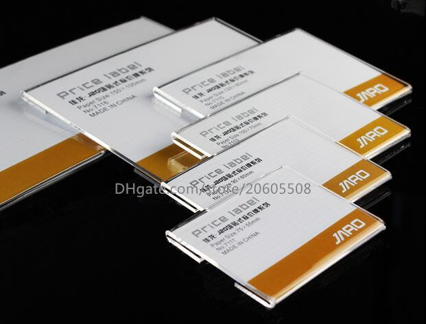 Wholesale 50pcs Acrylic T1.2mm Plastic Price Tag Sign Label frame Display Wall Sticker Paper Advertising Promotion Name Card Holders