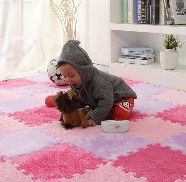 Long Fur Hair Puzzle Foam Floor Mat,Pad Baby Crawling Cutting Area Rug,Play Carpet 30*30cm for Child,Kid Living Room,Bedroom