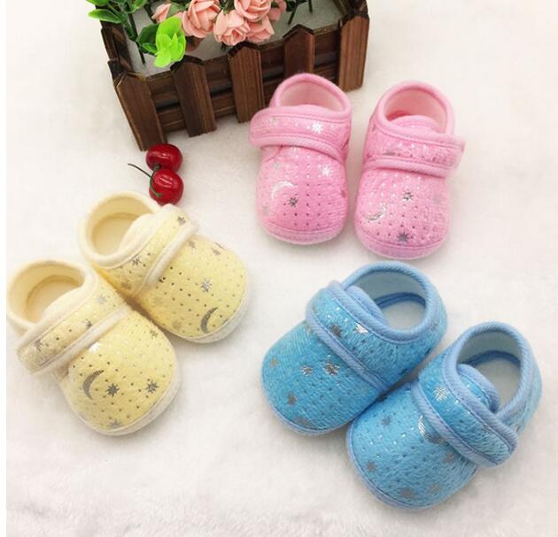 Cute Star Print Infants Baby First Walkers Boys Girls Hook & Loop Anti-slip Shoes Cotton Crib Shoes Prewalker