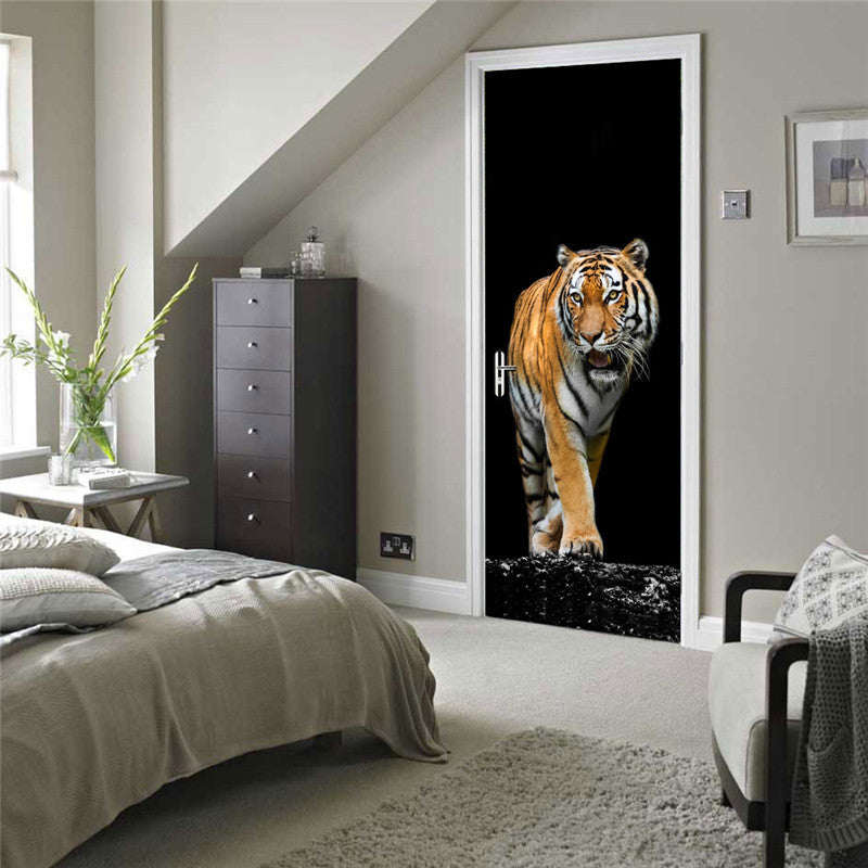 Ferocious Tiger Wall Stickers DIY Mural Bedroom Home Decor Poster PVC Waterproof Door Sticker Imitation 3D Decal