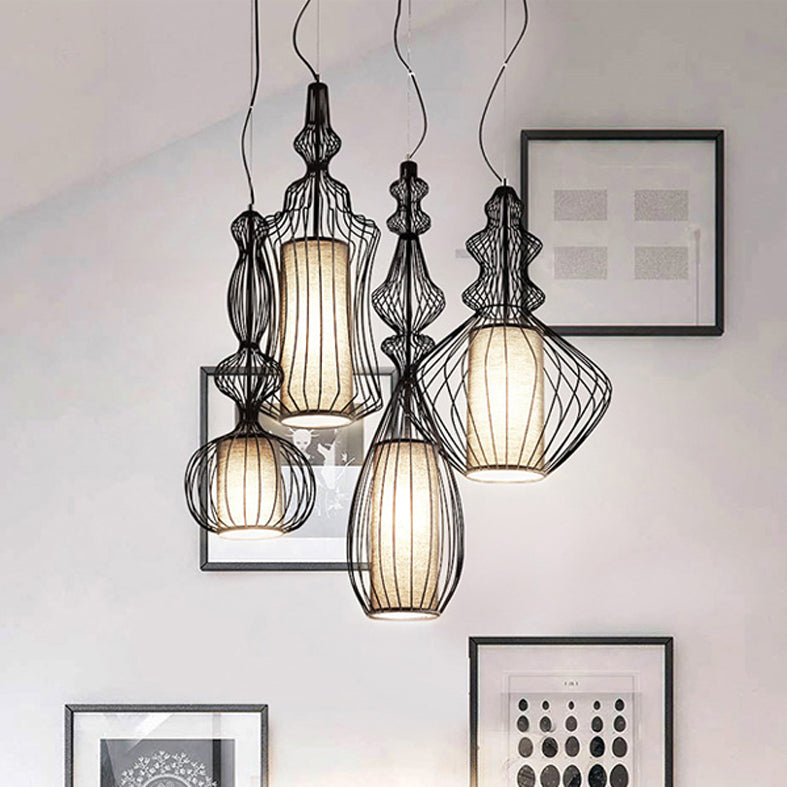 LED Modern Pendant Lamps Big Nobles Hanging Pendant Lights Fixture White Black Bird Cage Restaurant Cafes Pub Home Indoor Lighting Droplight