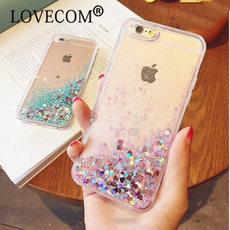2017 Love Heart Stars Glitter Stars Dynamic Liquid Quicksand Soft TPU Phone Back Cover Case For iPhone 5 5S SE 6 6S Plus 7 7 Plus