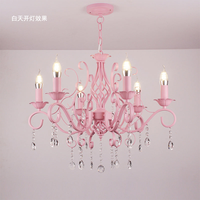 Crystal candle light Princess Room pink girl romantic marriage room lighting garden dining room master bedroom children Chandelier lamps
