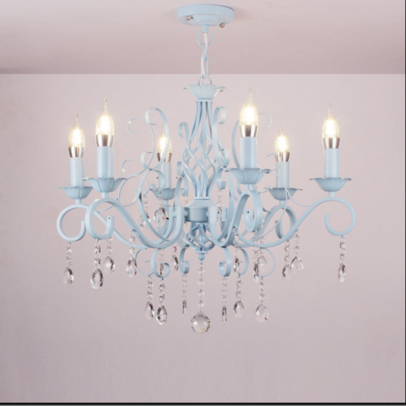 Crystal chandelier living room lamp pastoral Mediterranean bedroom restaurant Candle Chandelier blue European Princess lamps Children lamp