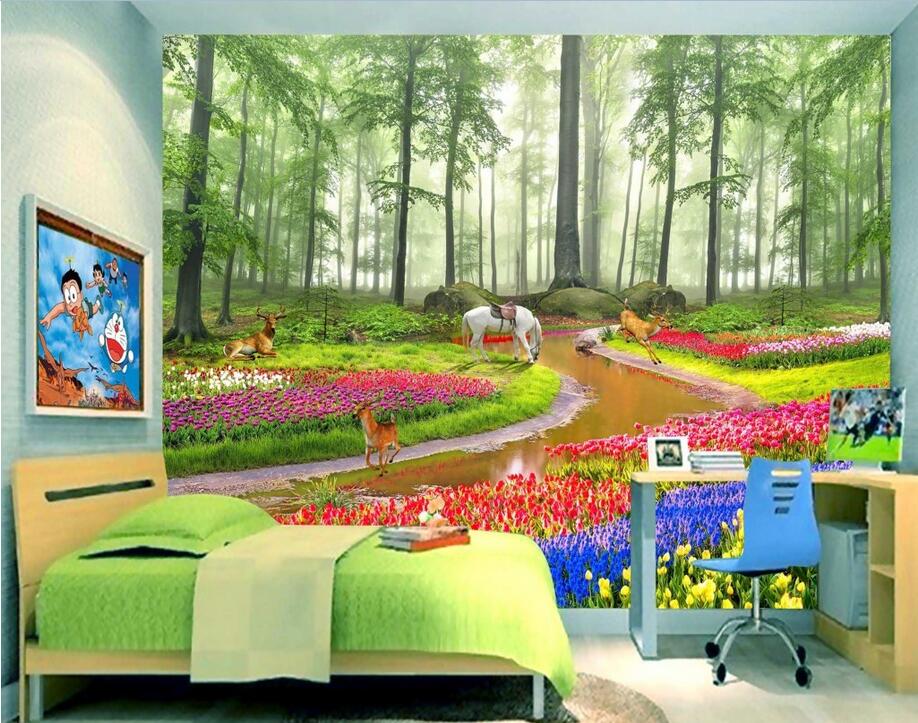 3d wallpaper custom photo Non-woven mural HD dream forest flowers background decor painting picture 3d wall muals wall paper for walls 3 d