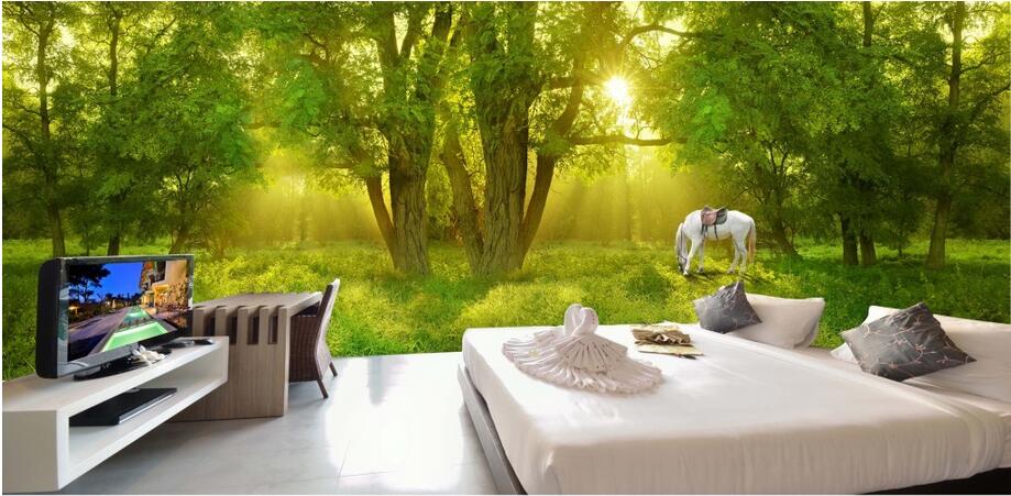 3d wallpaper custom photo Non-woven mural Sunshine forest horse background decor painting picture 3d wall muals wall paper for walls 3 d