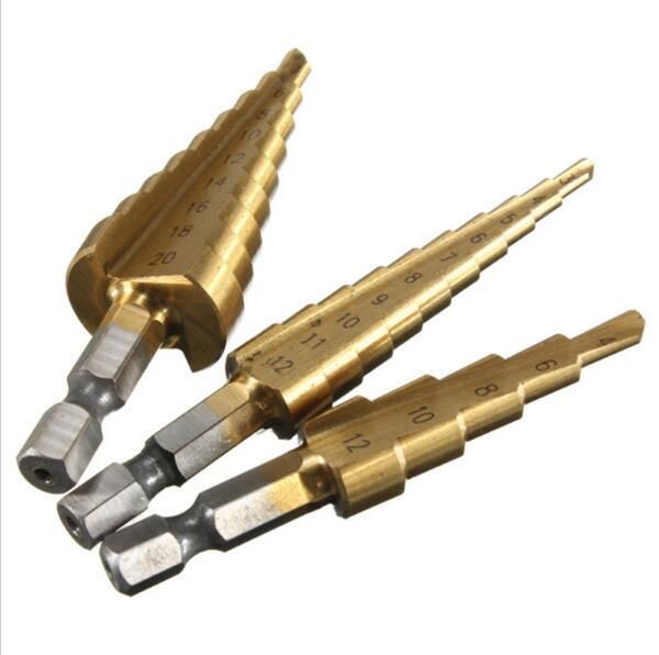 3pcs-set HSS Titanium Coated Step Drill Bit for Metal 3-12mm 4-12mm 4-20mm High Speed Steel Wood Drilling Power Tools