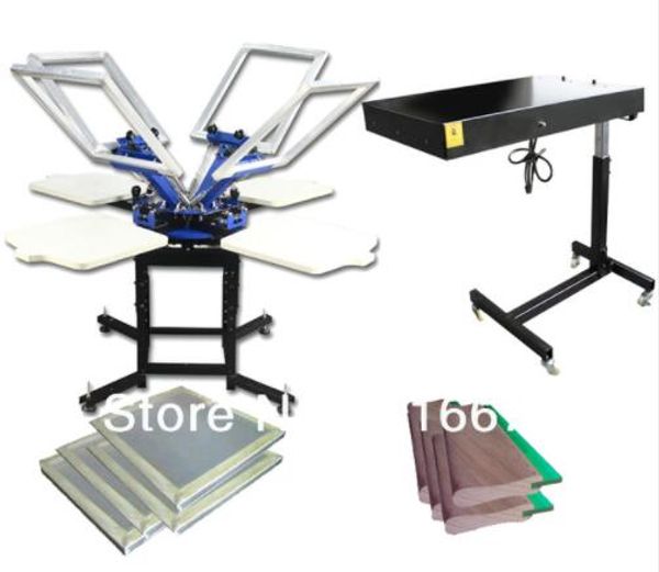 FAST FREE shipping Discount 4 color silk screen printing kit t-shirt printer press equipment carousel stretched frame squeegee