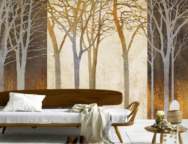custom photo luxury 3d wallpaper Beautiful hand painted golden woods abstract branch background 3d wall paper for living rooms
