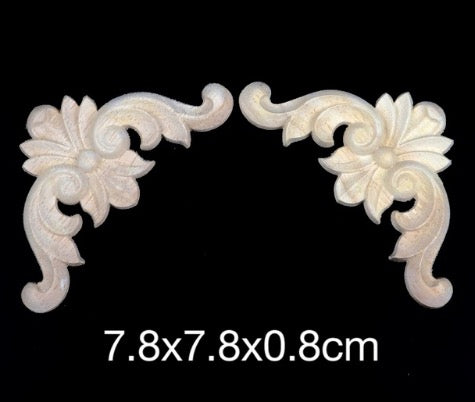 10PCS-LOTS 7.8x7.8x0.8cm Wood Carving Trim Angle Flowers Applique Decal European Style Furniture Cabinets Decorative