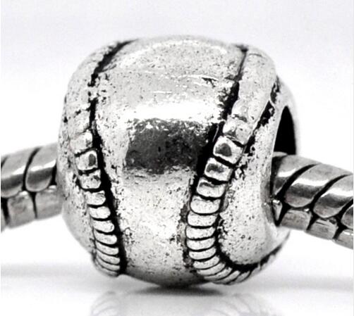 Antique Silver Tone Metals Baseball - Softball Charm Beads Fits European Bracelet 11x9mm Jewelry Findings 20pcs