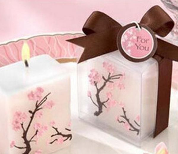 100pcs Wedding Candles Smoke-free Scented Wax Sakura Cherry Blossoms Candle Baby Boy Shower Baptism Favor And Gift