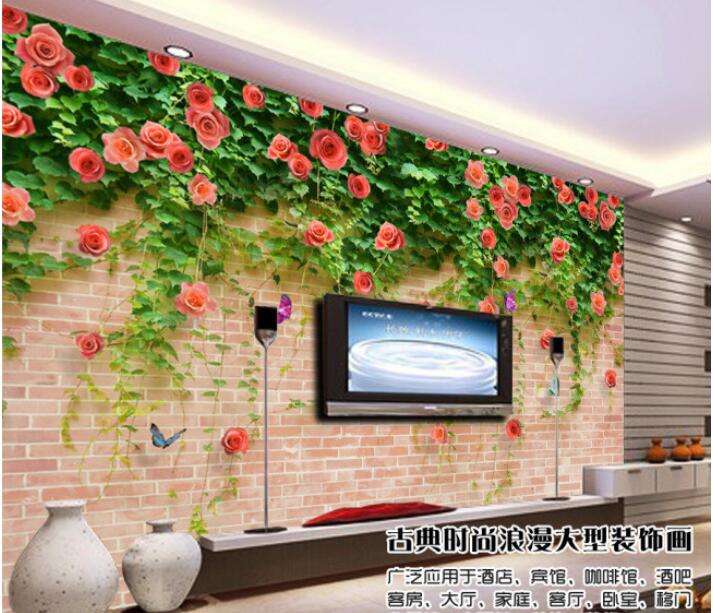 3d wallpaper custom photo Non-woven mural Rose flower vines brick wall decor painting picture 3d wall muals wall paper for walls 3 d