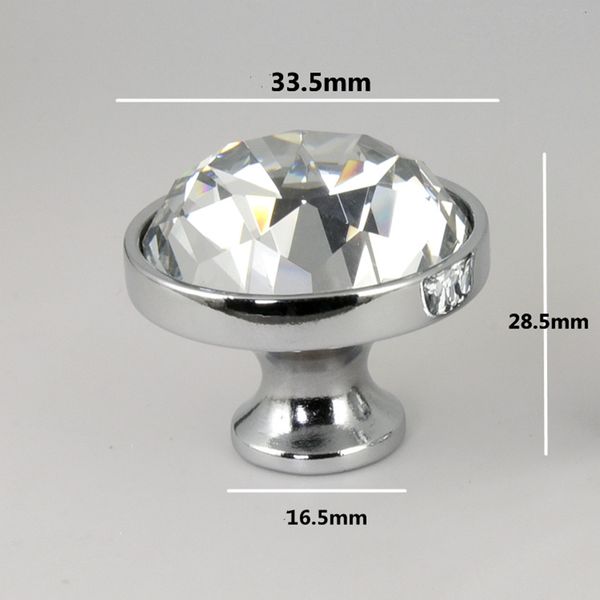 33mm knobs modern fashion silver chrome drawer TV cabinet knob pulls glass crystal kitchen bookcase wine handles