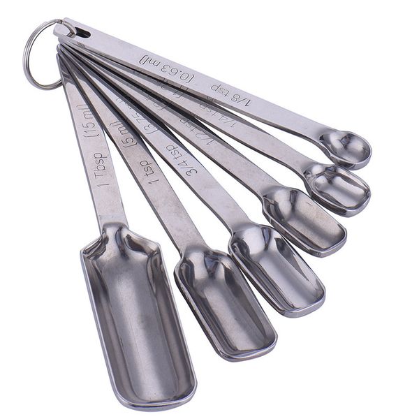 2017 Narrow 6pcs-set Stainless Steel Measuring Spoons Cups Measuring Set Tools for Baking Coffee Tea Spoons Kits for Kitchen Tools