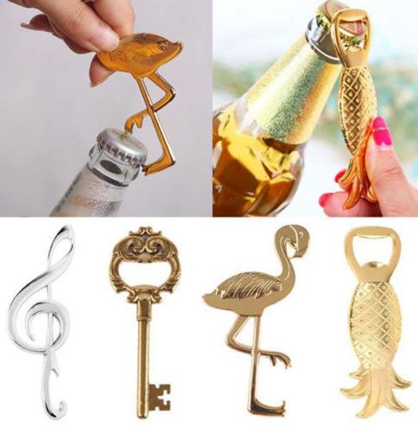 Novelty Pineapple Flamingo Palm Beer Bottle Opener Wine Bottle Openers Barware Tool Anniversary Wedding Hawaii Beach Party Favor gift gold