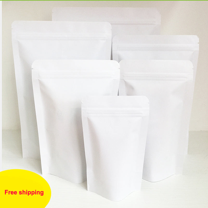 sale real gift bags 50pcs lot 6sizes white paper zip lock bag inside transparant pe film layer zipper gift doypack food packaging bags