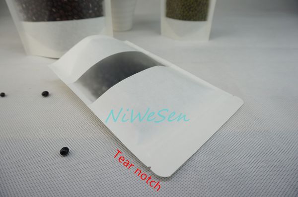 18x26cm, 100pcs-lot X White Stand up Zip Lock Craft Paper Pouch with matte Clear window-kraft paper Almonds-chocolate sack resealable