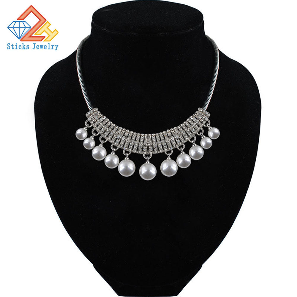 Choker Hot Sale Big Simulated Pearl Necklace Women Statement Chunky Necklace Jewelry For Women Bib Chuncky Colar Necklace New